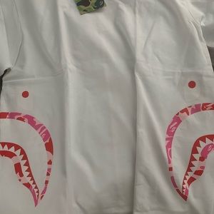 Bape white tee pink shark on sides